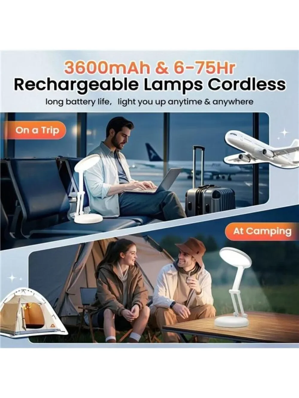Battery Operated Desk Lamp Dimmable Rechargeable Cordless Mini Table Lamp Light
